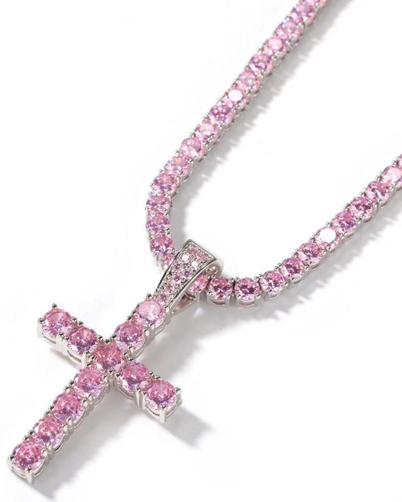 Pink Tennis Diamond Cross