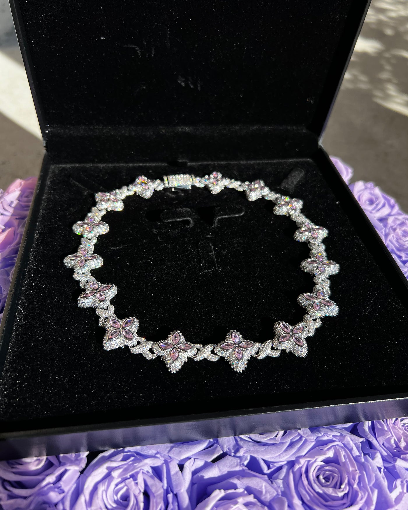 Clover Flower Necklace (Pink/Silver)