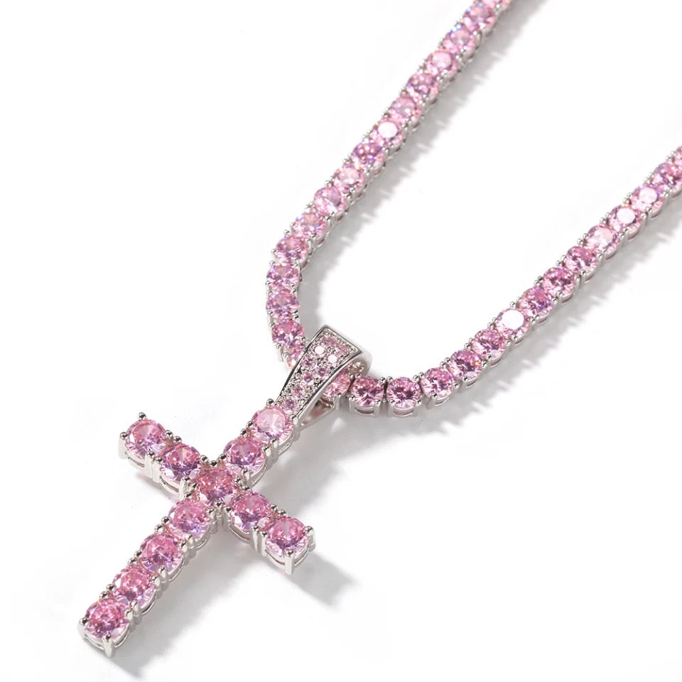 Pink Tennis Diamond Cross